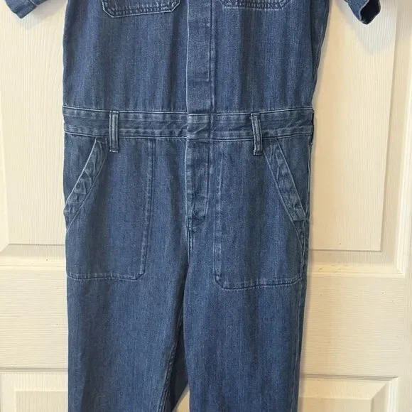 Everlane Super-Soft Coverall Blue Denim Jumpsuit Raw Hem Organic Cotton Size 4 - Picture 9 of 15